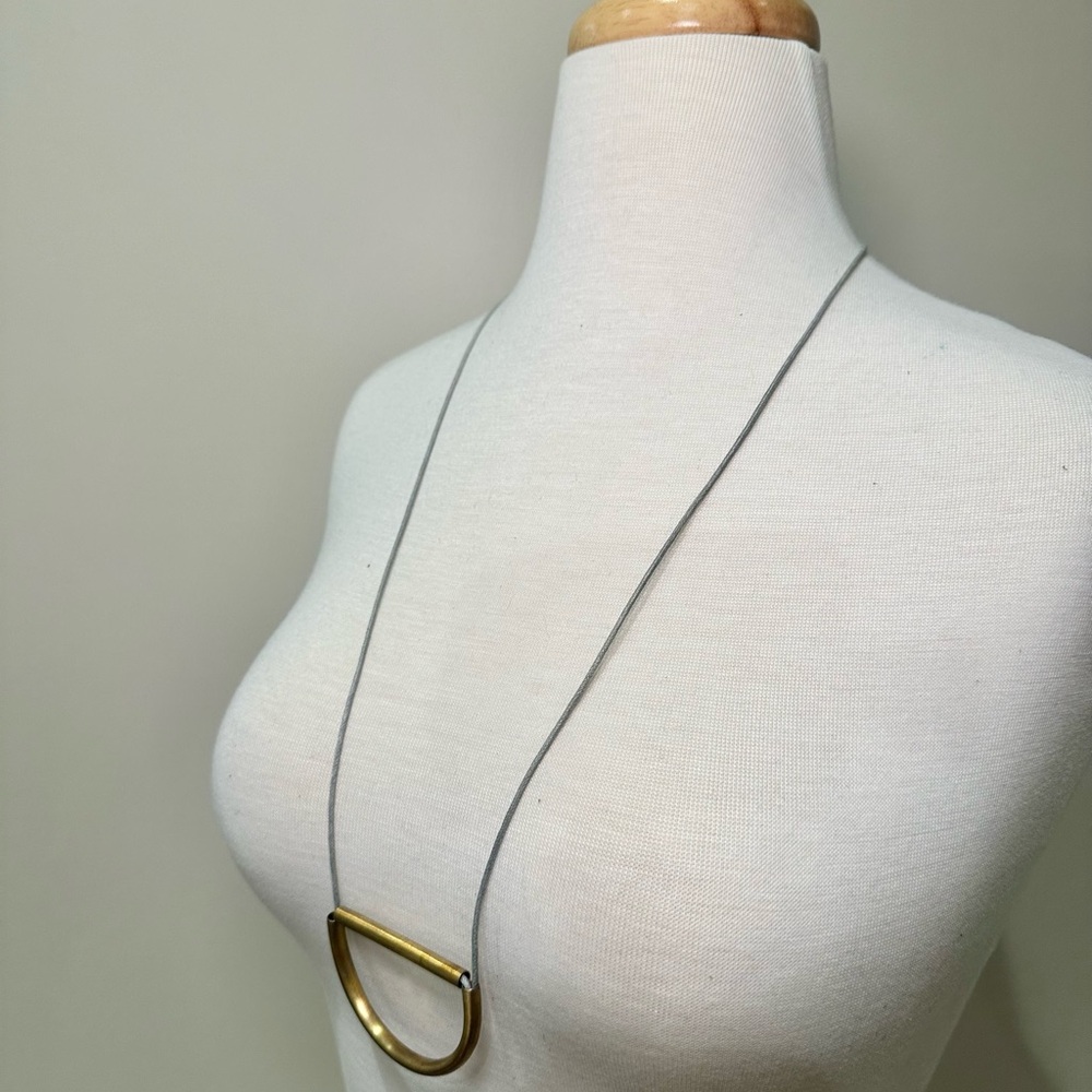 Modern Minimalist Brass Half-Moon Necklace - Picture 4 of 5